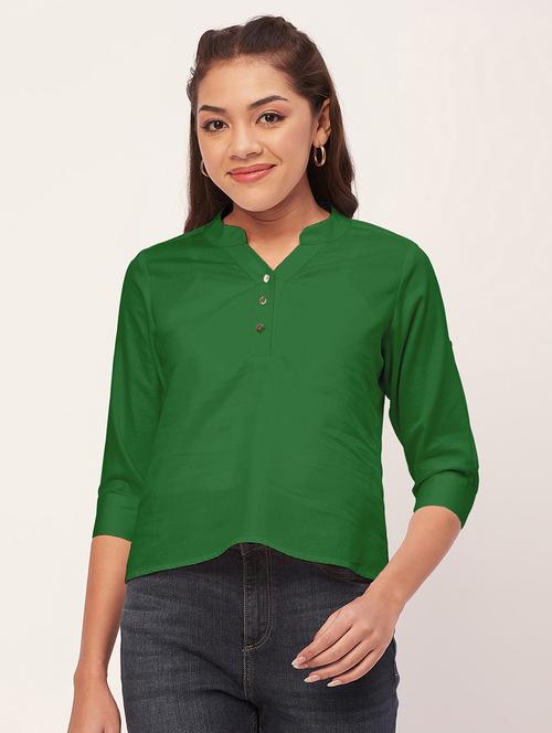 women green satin regular top - 20409570 -  Standard Image - 0