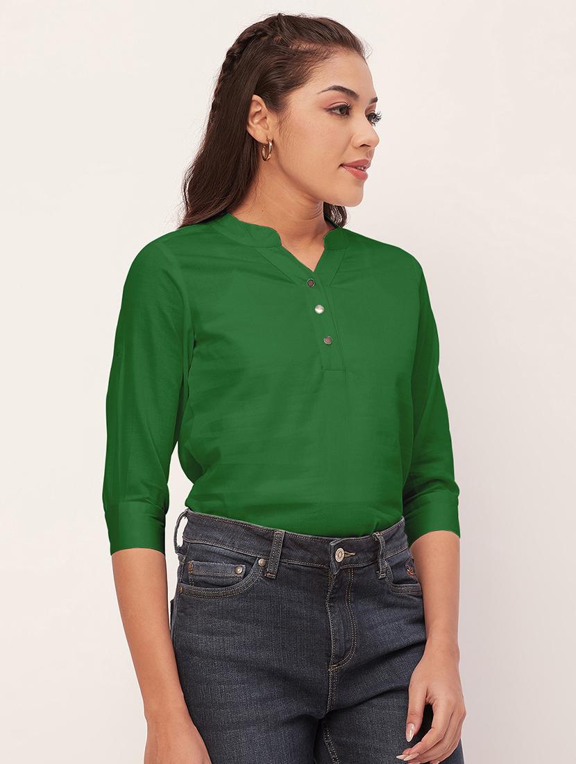 women green satin regular top - 20409570 -  Standard Image - 1