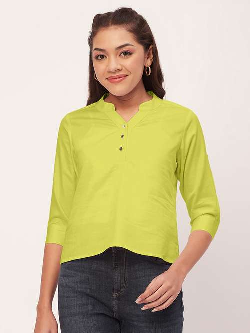 women yellow satin regular top - 20409571 -  Standard Image - 0
