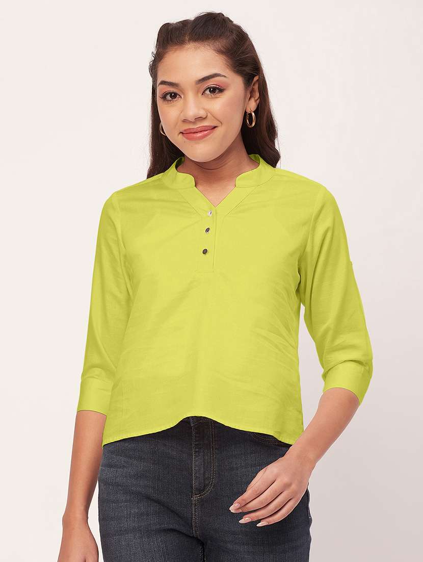 women yellow satin regular top