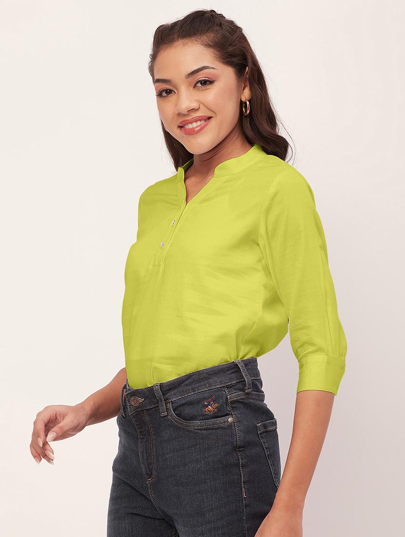 women yellow satin regular top - 20409571 - Standard Image - 1