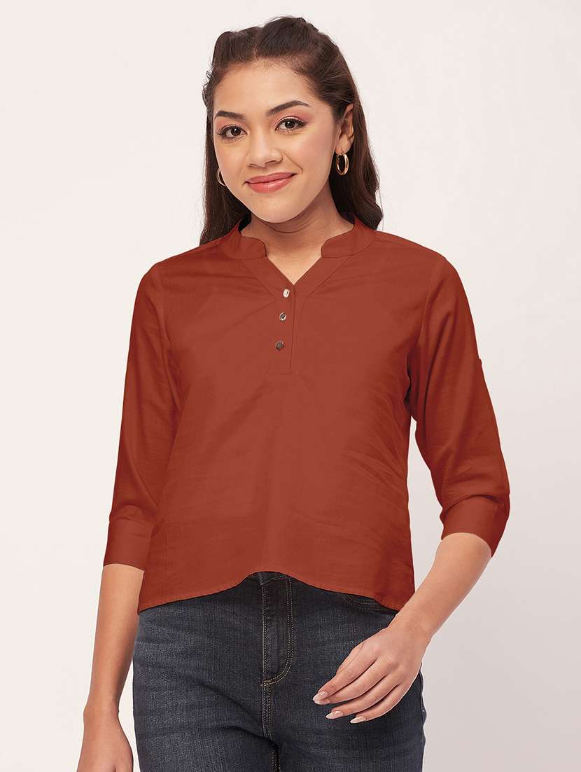 women brown satin regular top