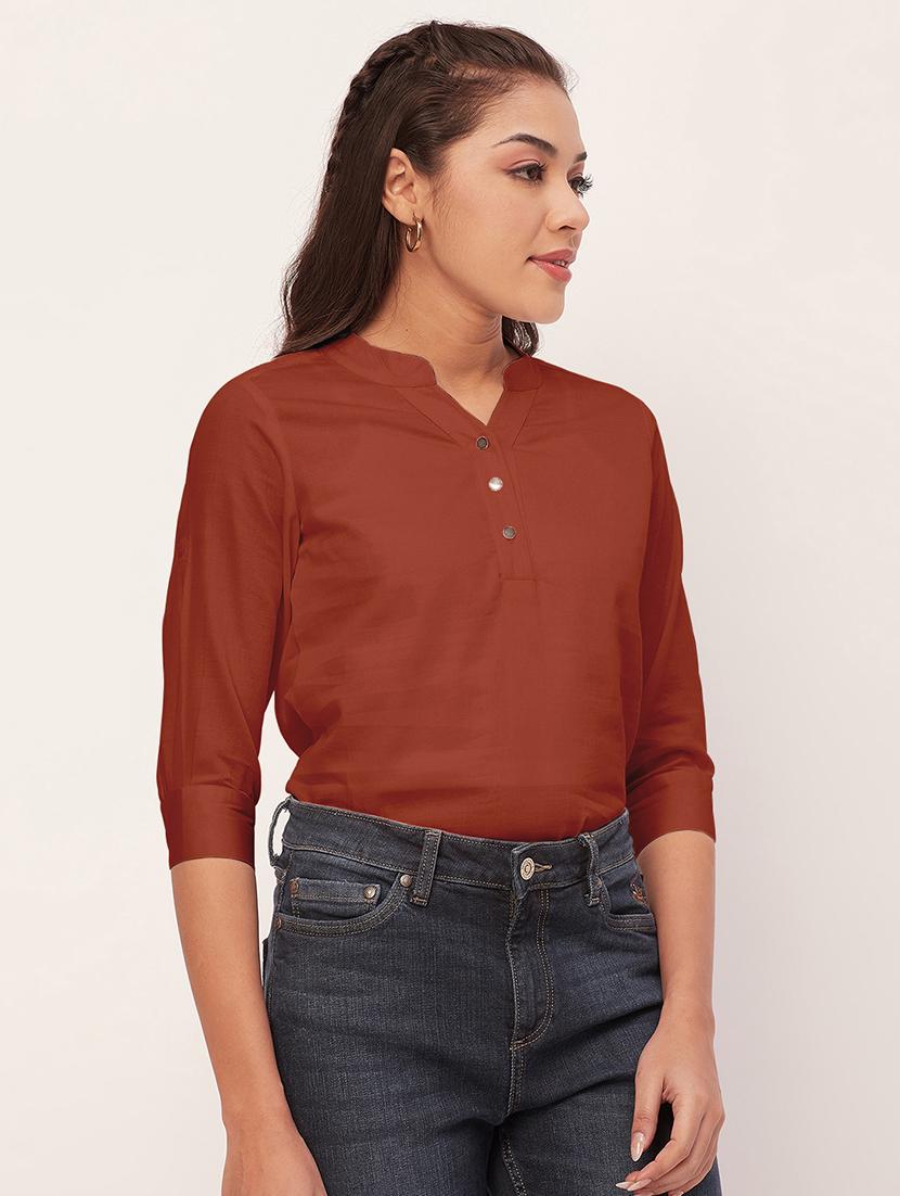 women brown satin regular top - 20409572 -  Standard Image - 1