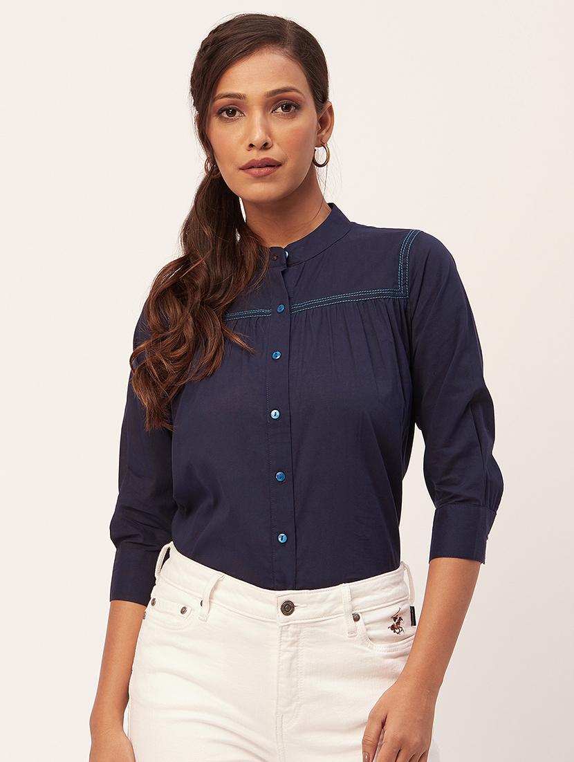 women blue cotton straight top - 20409573 -  Zoom Image - 0
