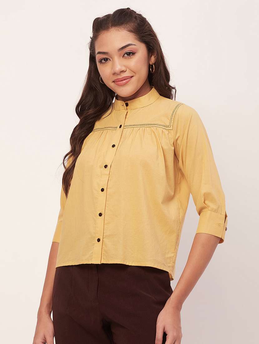 women beige cotton straight top