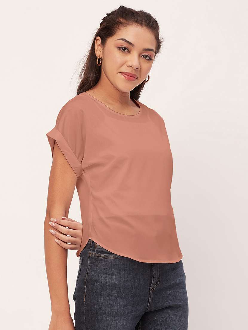 women peach crepe blouson top - 20409582 -  Standard Image - 1