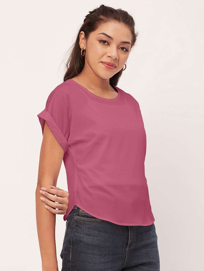 women dusted pink crepe blouson top - 20409585 -  Standard Image - 1