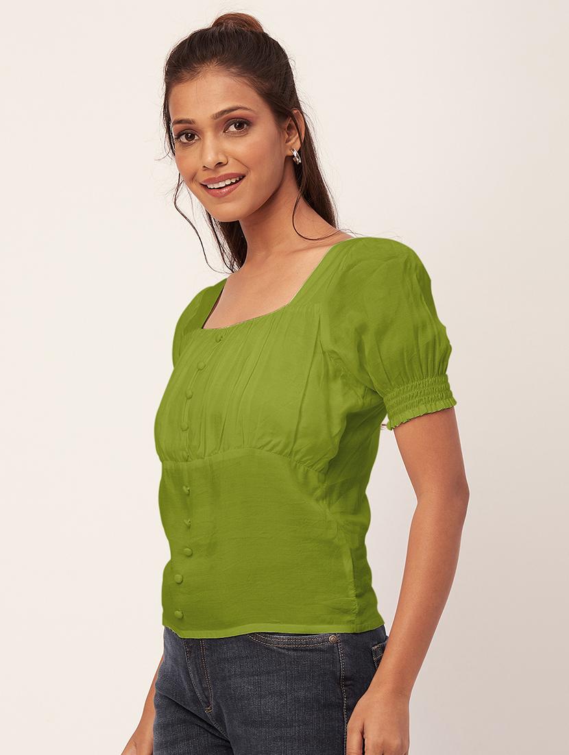 women green viscose regular top - 20409586 - Standard Image - 1