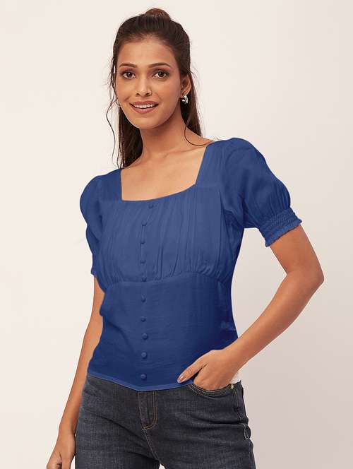 women blue viscose regular top - 20409588 - Standard Image - 0