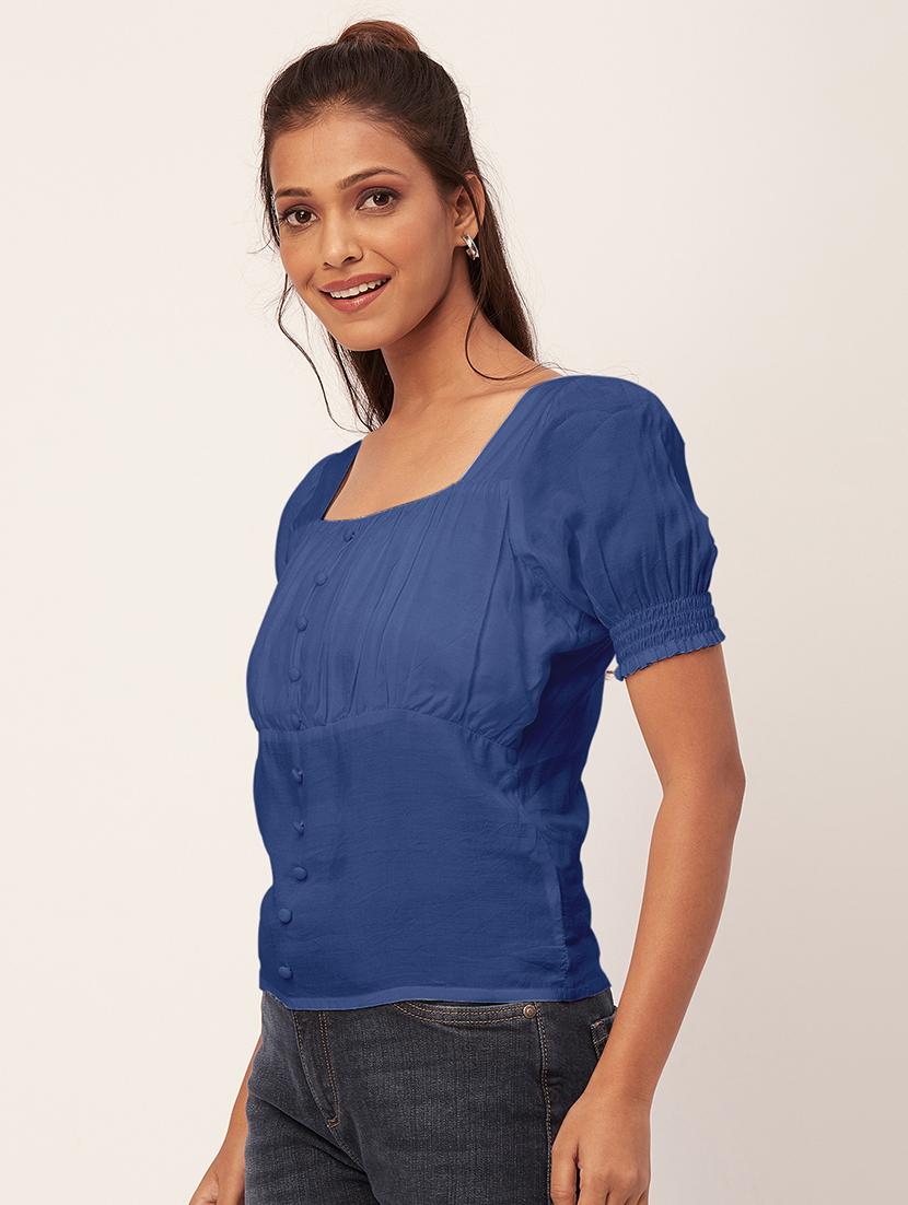 women blue viscose regular top - 20409588 -  Standard Image - 1