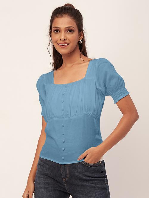 women light blue viscose regular top - 20409589 - Standard Image - 0