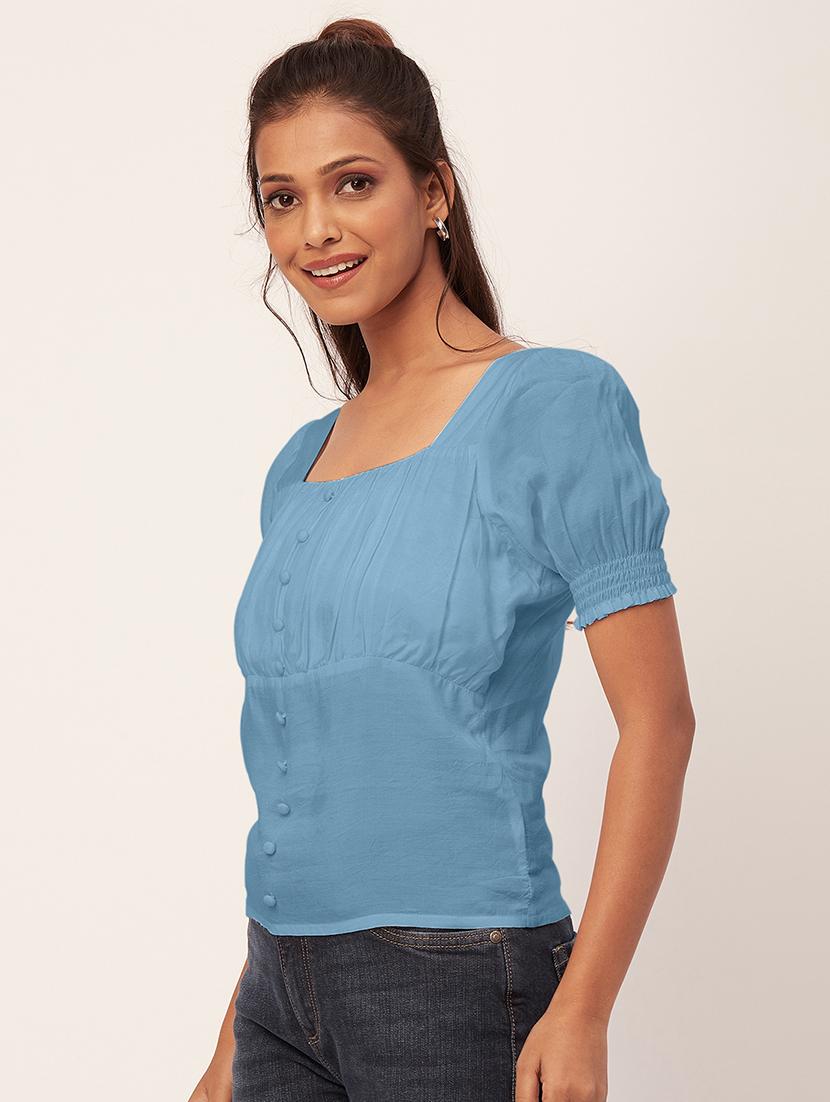 women light blue viscose regular top - 20409589 - Standard Image - 1