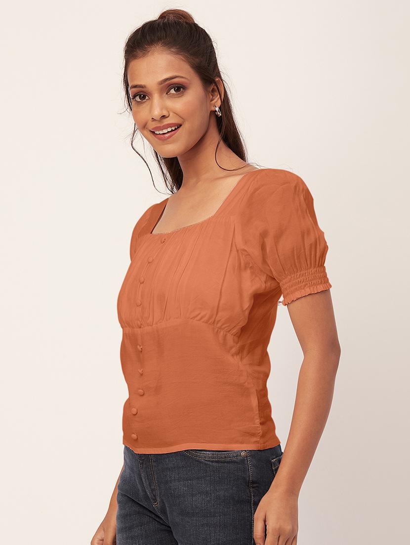 women solid orange regular top - 20409591 -  Standard Image - 1