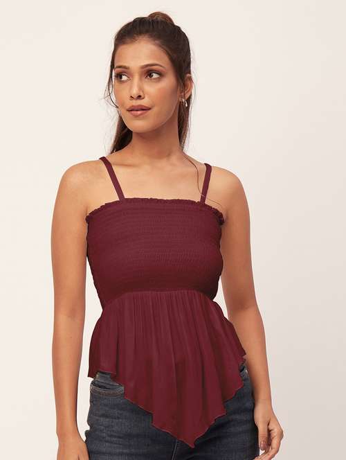 women maroon rayon peplum top - 20409593 - Standard Image - 0