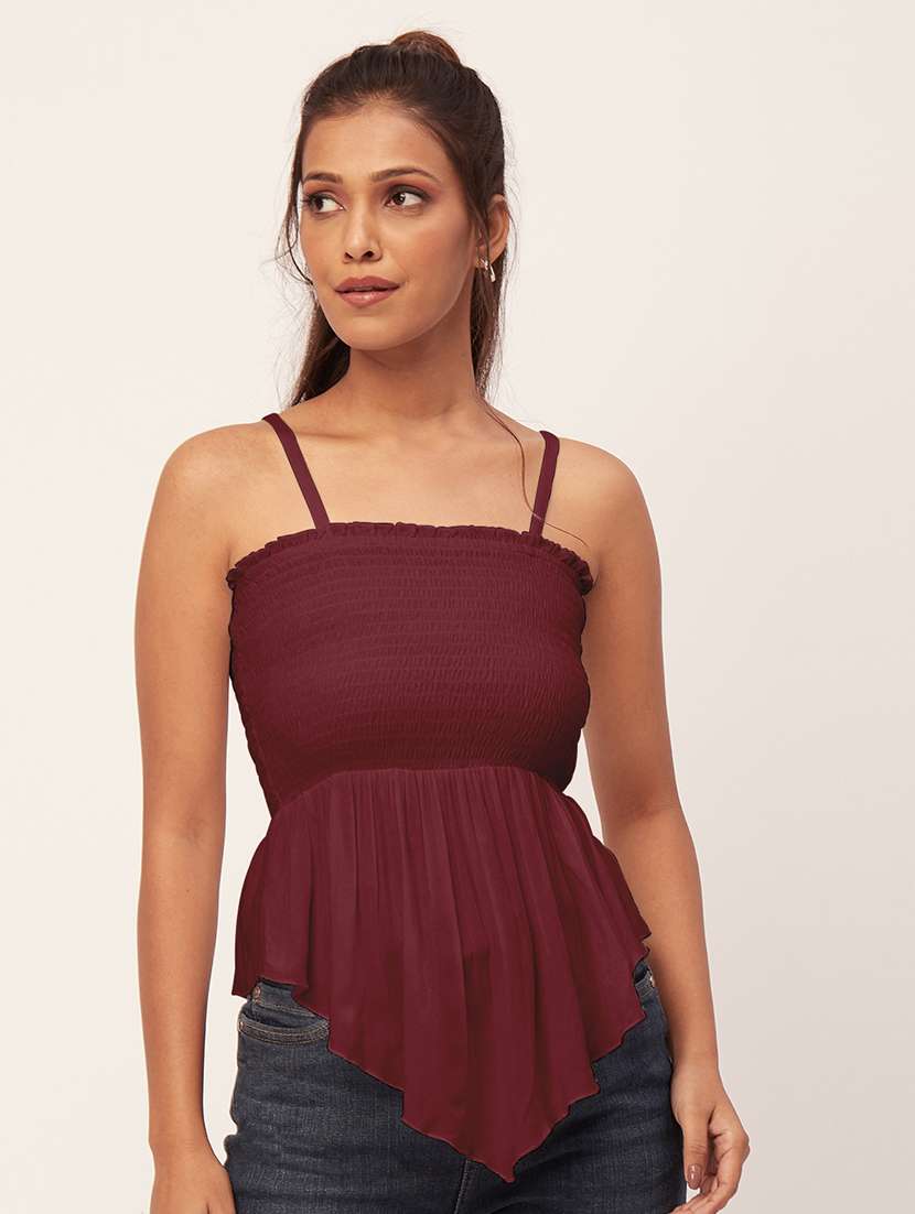 women maroon rayon peplum top - 20409593 - Zoom Image - 0