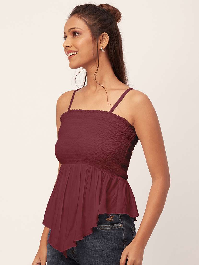 women maroon rayon peplum top - 20409593 - Standard Image - 1