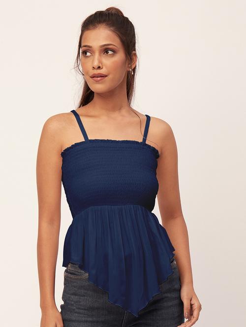 women blue rayon peplum top - 20409595 -  Standard Image - 0