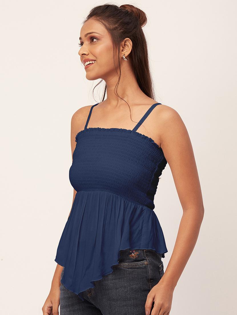 women blue rayon peplum top - 20409595 - Standard Image - 1