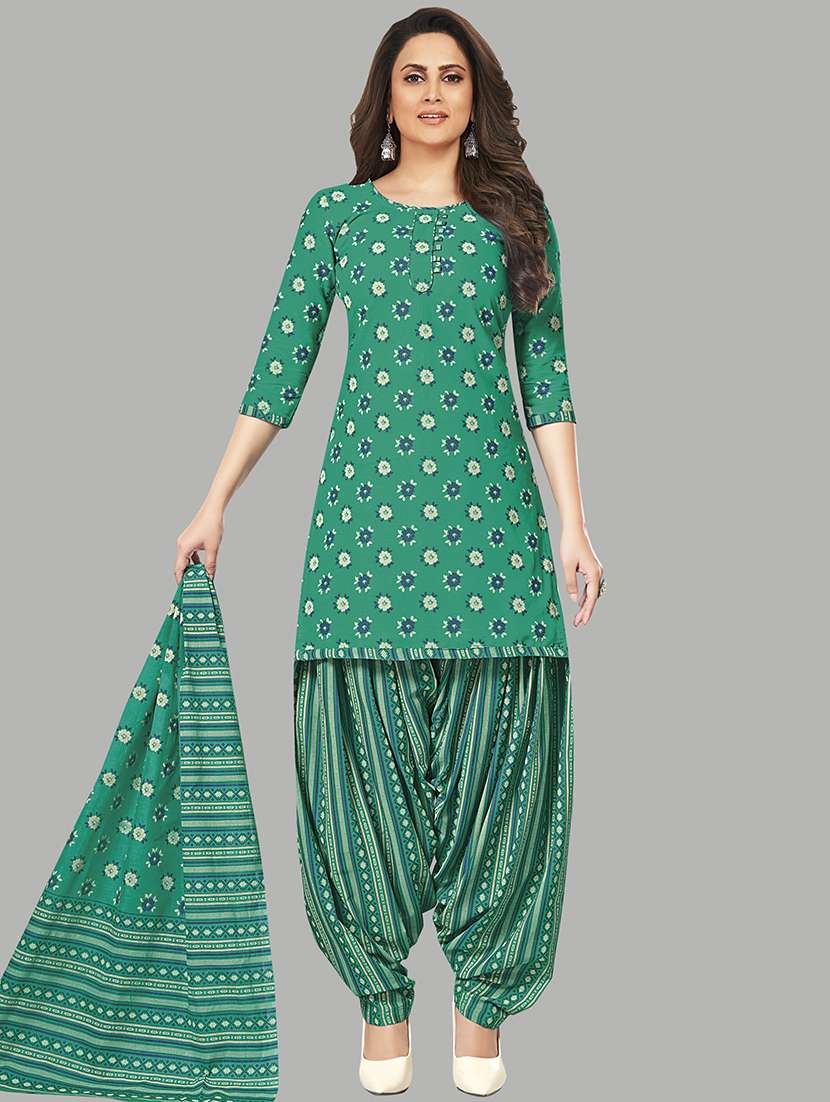 women green floral semi-stitched patiyala suits