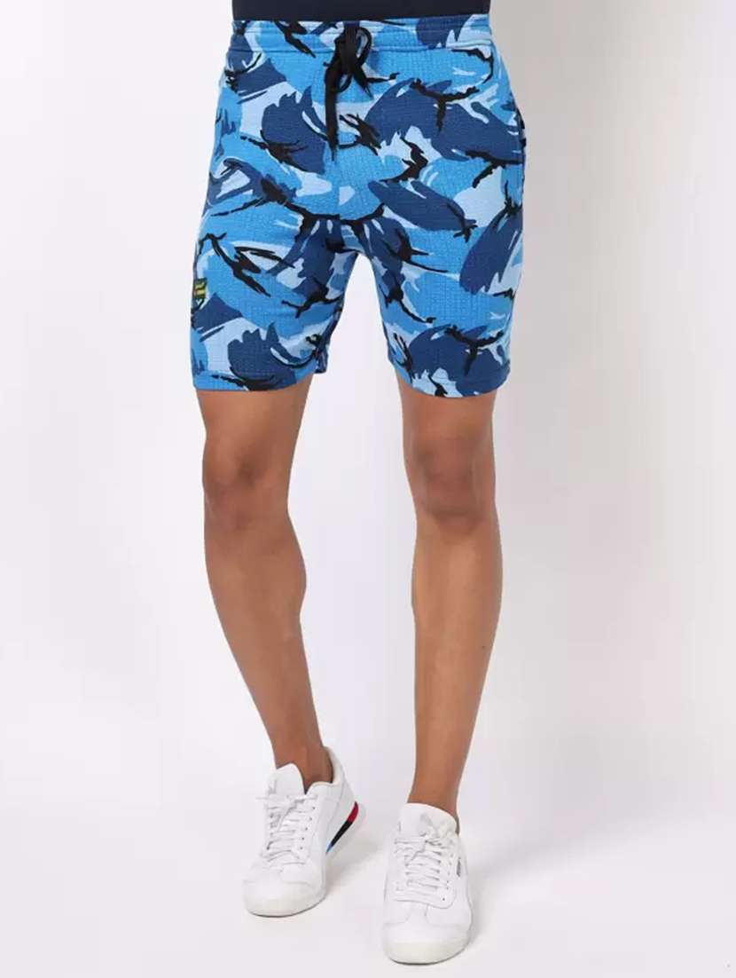 men blue abstract printed shorts