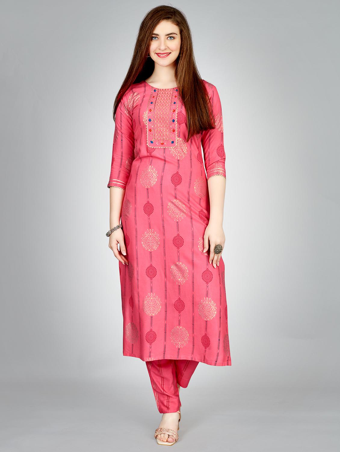 foil print kurta pant set - 20410210 -  Zoom Image - 0