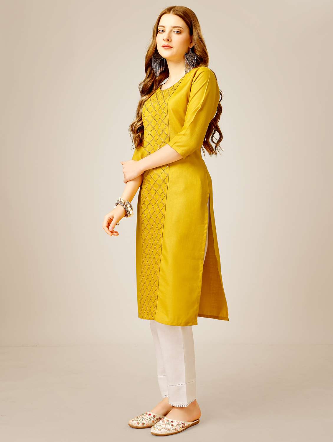 women three quarter sleeve kurta pant set - 20410222 - Standard Image - 1
