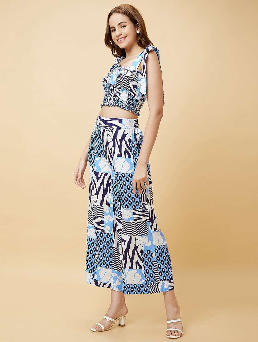 blue printed top and palazzos co-ord set - 20410258 -  Standard Image - 1