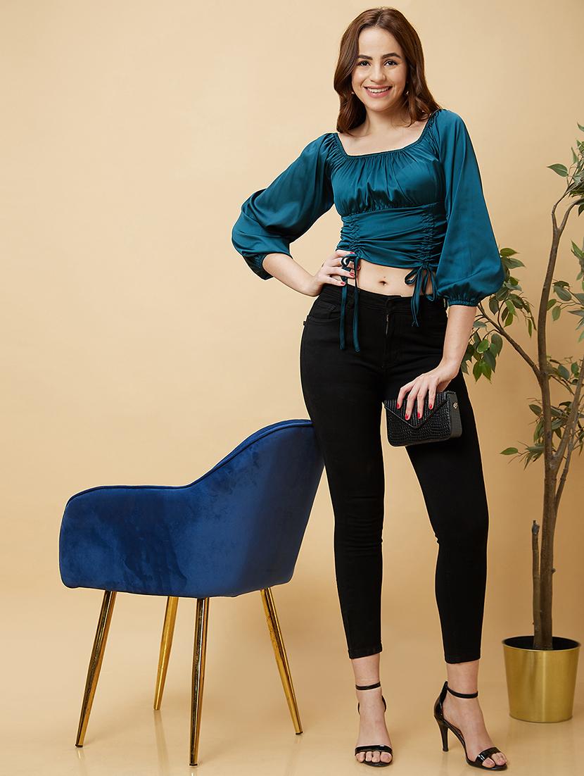 teal solid crop top - 20410266 - Standard Image - 4