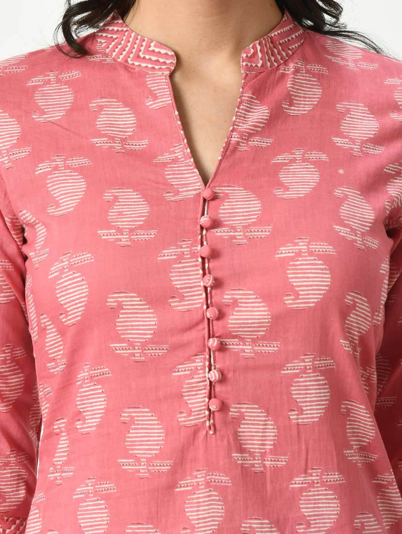 women pink mandarin neck kurta pant set with dupatta - 20410458 -  Standard Image - 4