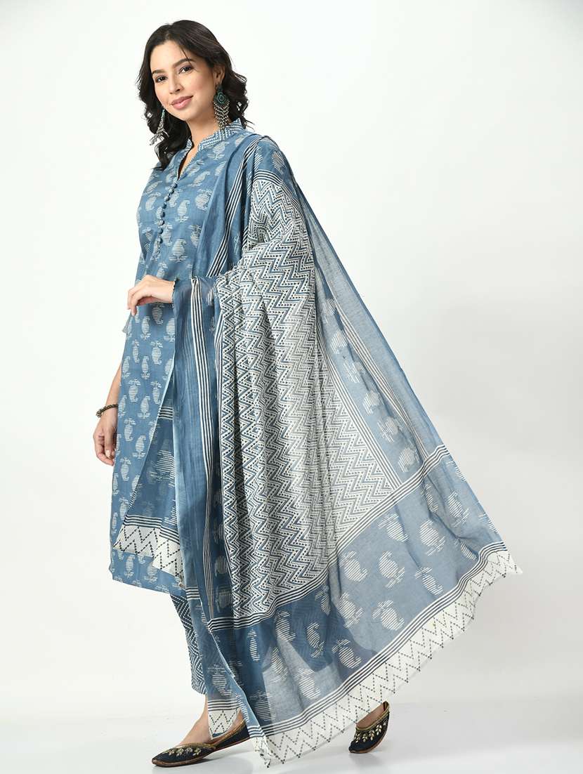 blue printed suit set - 20410459 -  Standard Image - 1