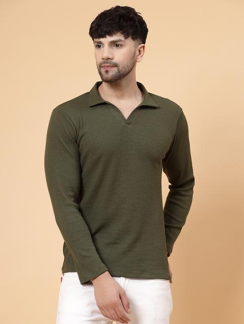 men olive slim fit polo t-shirt - 20410942 -  Standard Image - 0