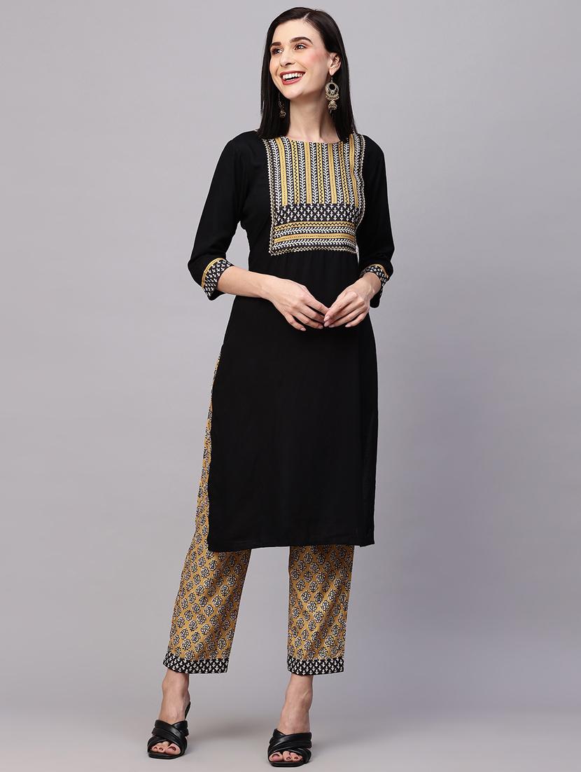 women black boat neck kurta pant set - 20410970 - Standard Image - 1