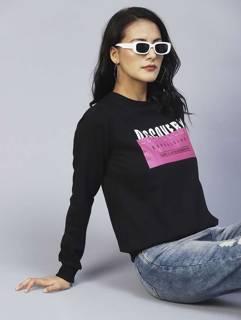 women long sleeved chest print sweatshirt - 20411165 -  Standard Image - 1