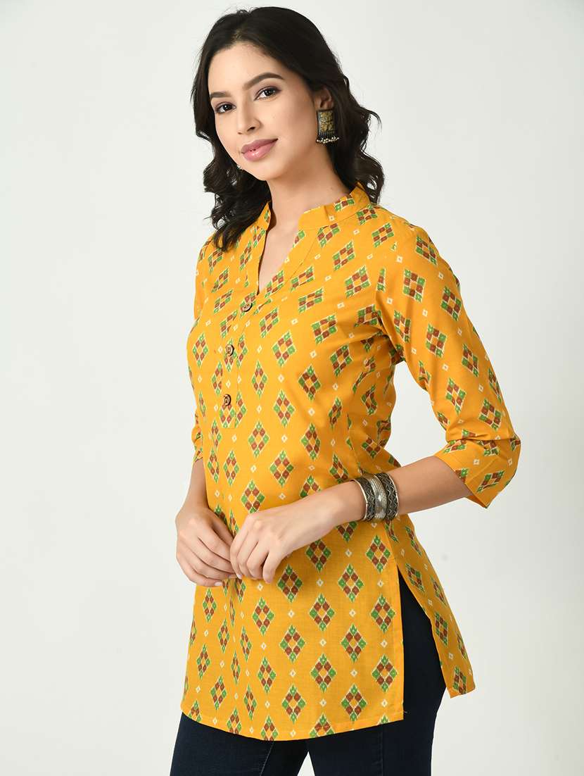 mustard printed straight kurti - 20411245 -  Standard Image - 1