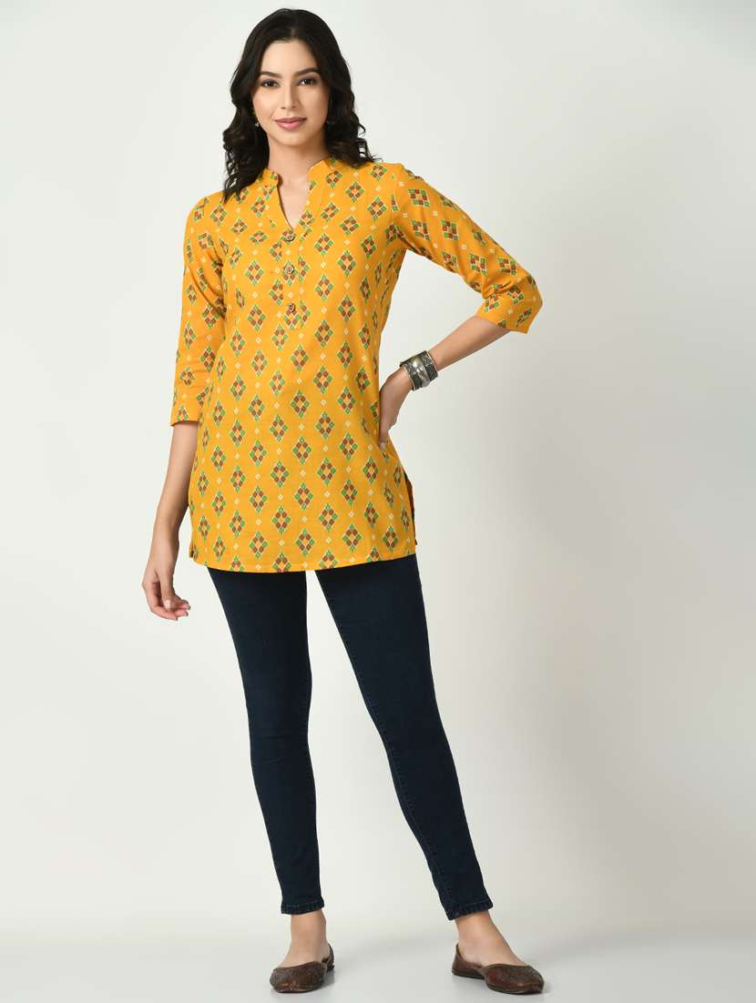 mustard printed straight kurti - 20411245 -  Standard Image - 4