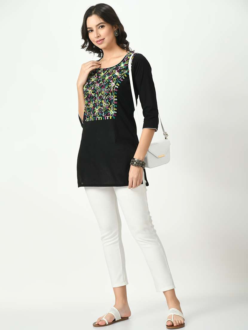 black embroidered straight kurti - 20411248 -  Standard Image - 1