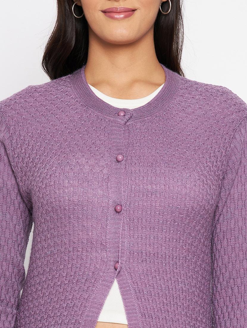 lavender self designed long sleeves long cardigan - 20412106 - Standard Image - 4