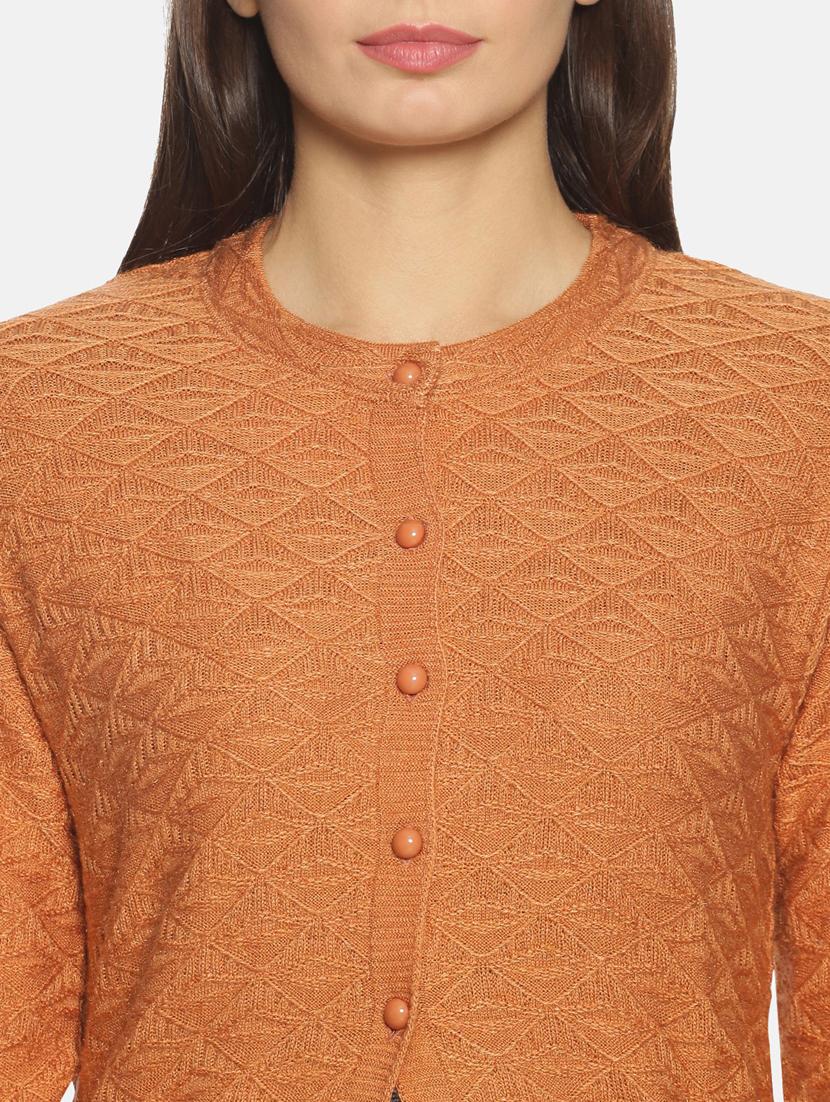 orange self designed long sleeves cardigan - 20412113 - Standard Image - 4
