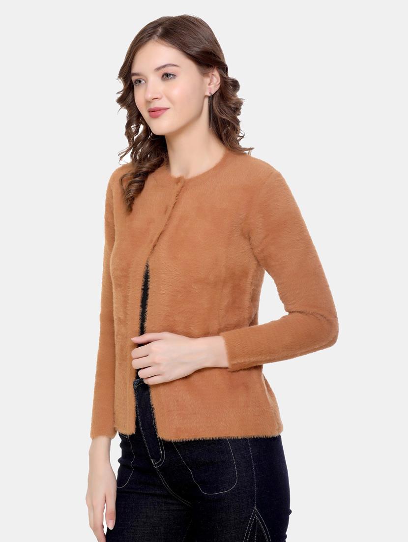 orange self designed long sleeves cardigan - 20412136 - Standard Image - 1