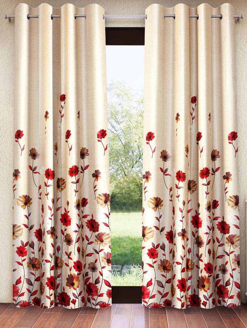 home sizzler 2 pieces digital print eyelet polyester door curtains - 7 feet, maroon