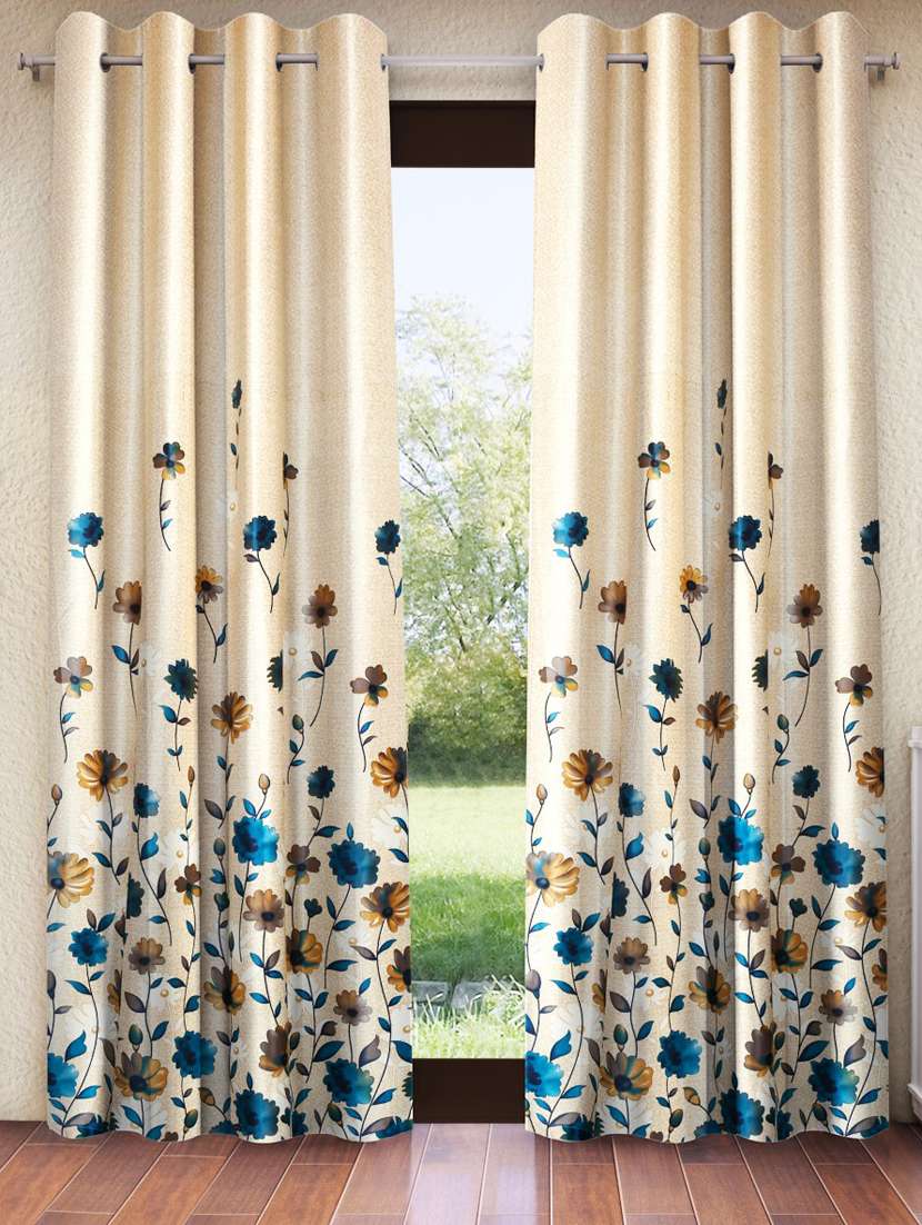 home sizzler 2 pieces digital print eyelet polyester door curtains - 7 feet, blue
