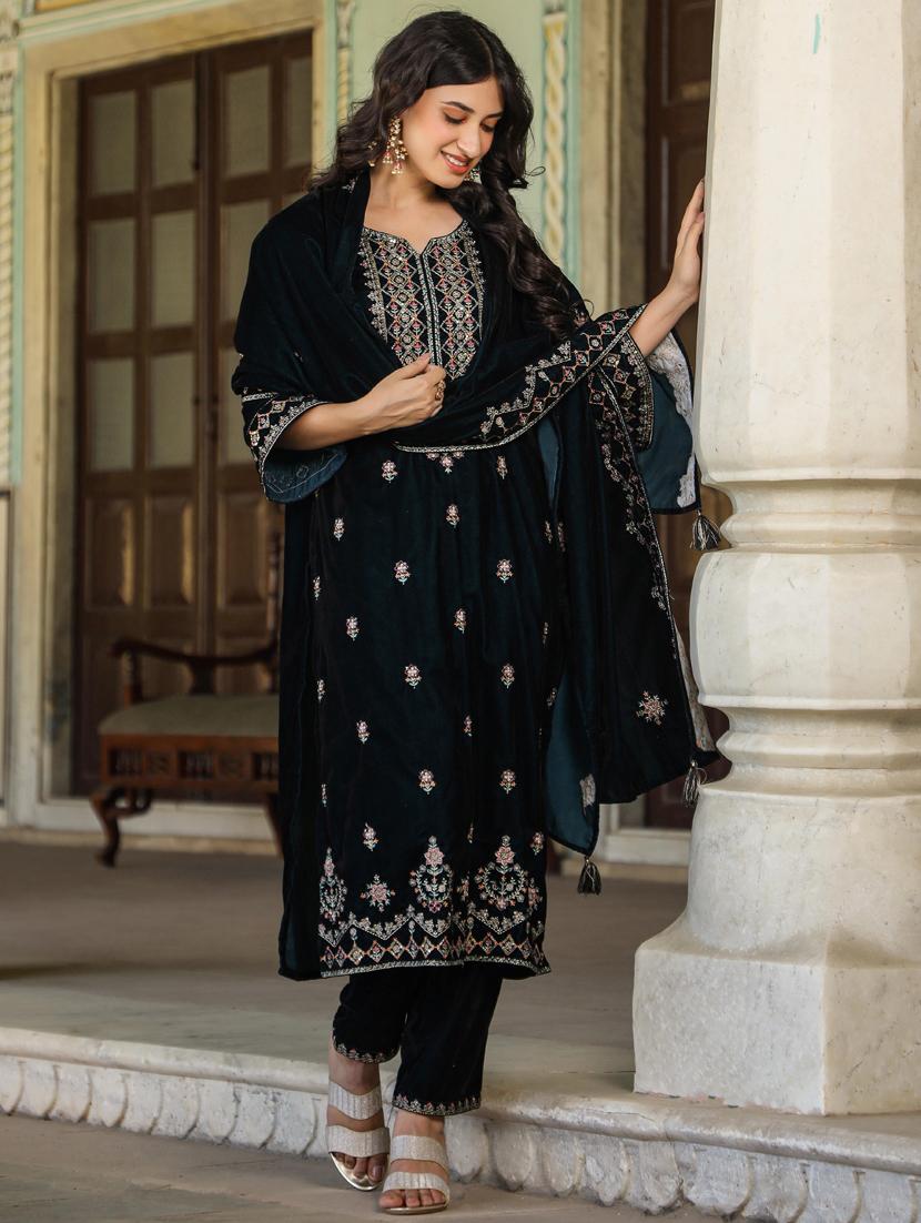 embroidered kurta pant set with dupatta - 20412659 - Standard Image - 1