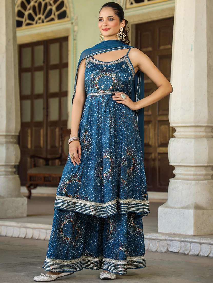 bandhani printed kurta sharara with dupatta - 20412716 -  Standard Image - 1