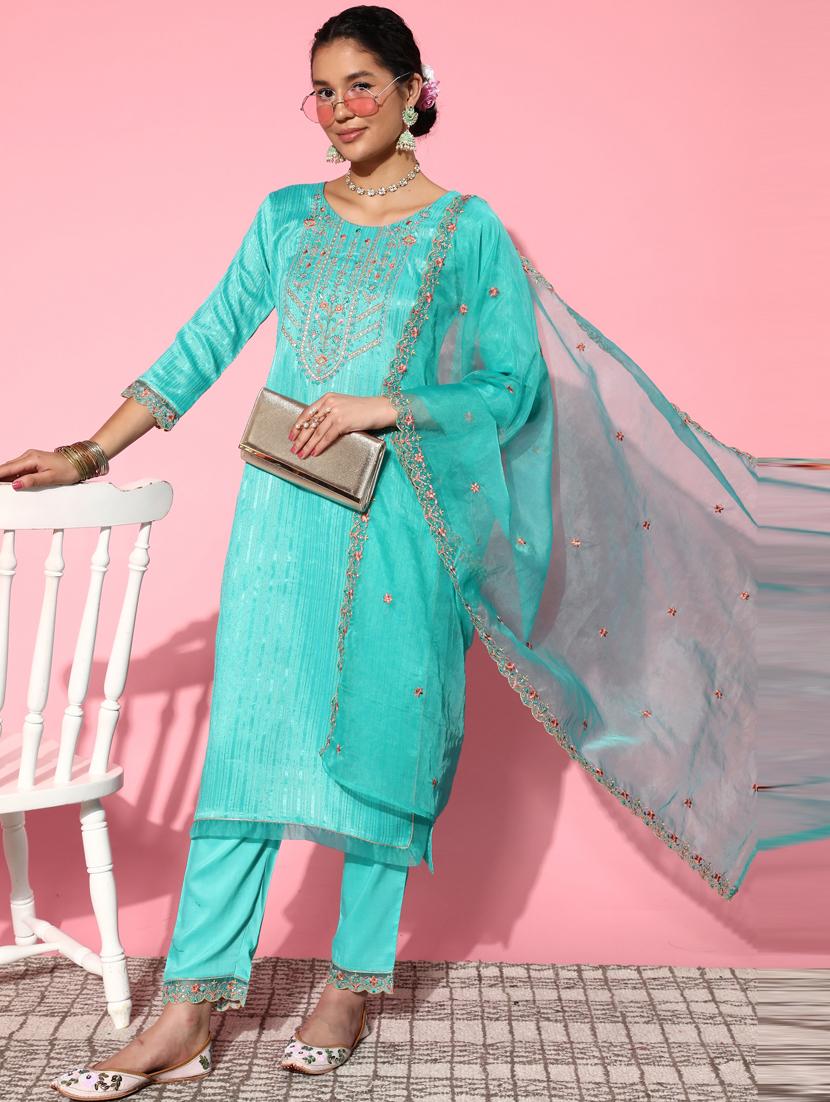 embroidered kurta pant set with dupatta - 20412740 - Standard Image - 1