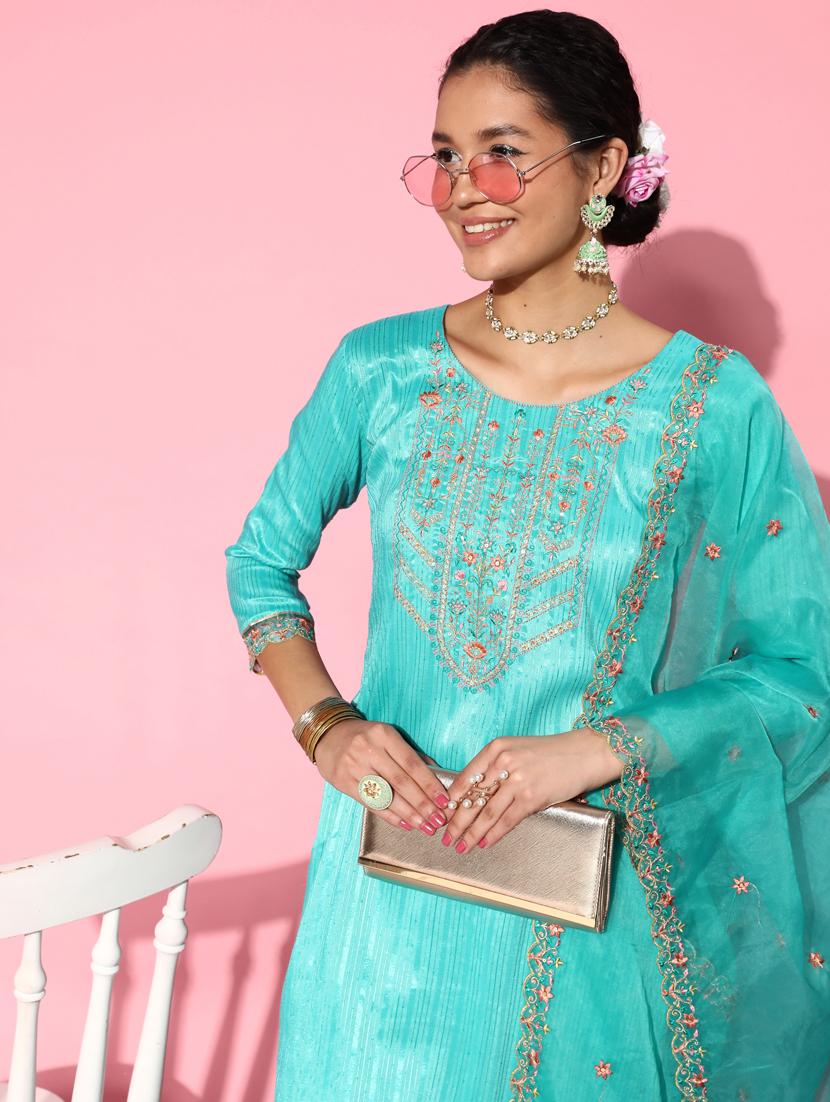 embroidered kurta pant set with dupatta - 20412740 - Standard Image - 4