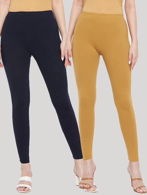 mustard and black set of 2 solid legging - 20412819 -  Standard Image - 0