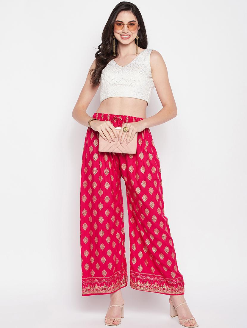 pink foil print palazzo - 20412845 - Standard Image - 4