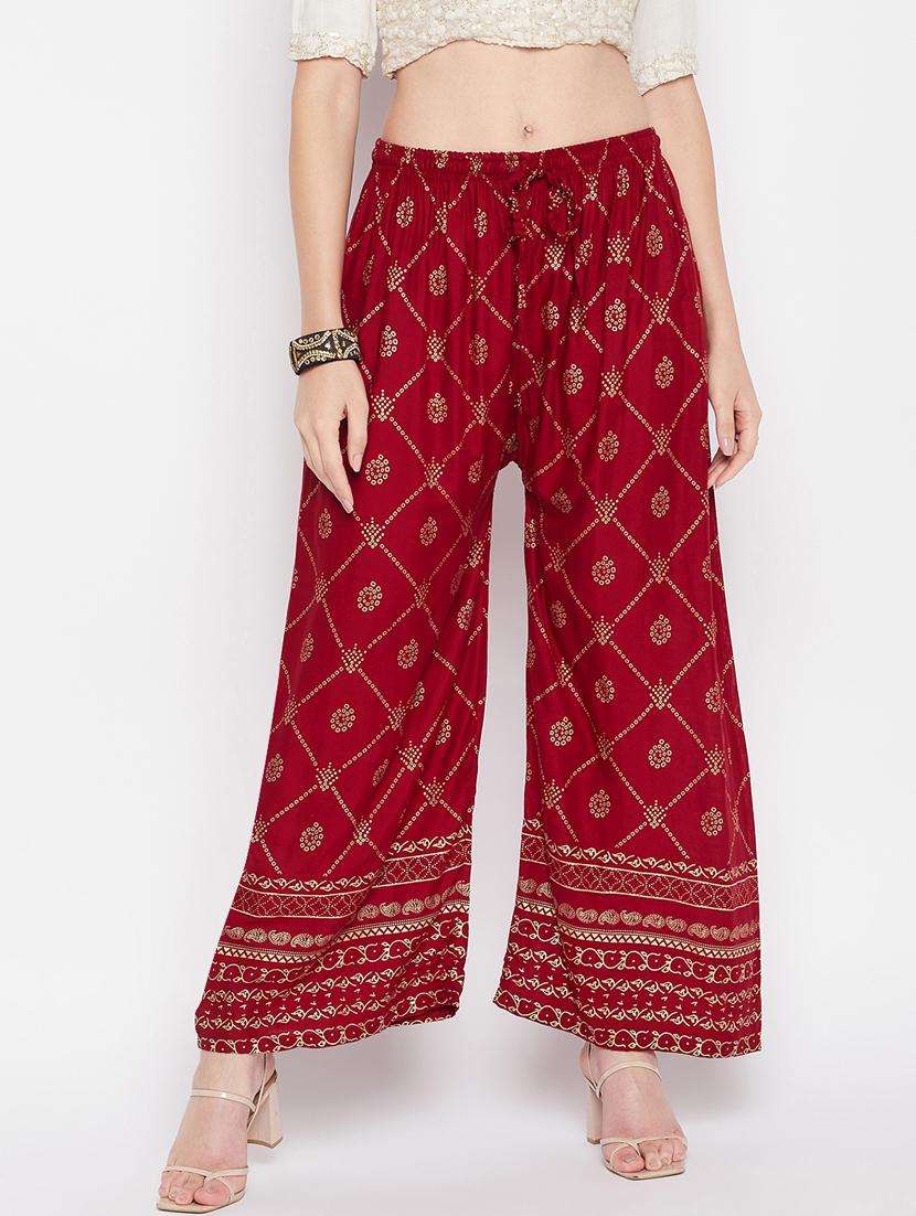 maroon foil print palazzo - 20412848 - Zoom Image - 0
