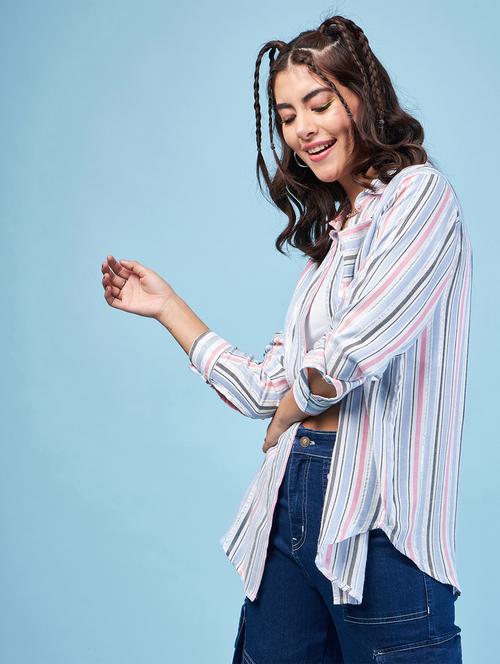 blue striped long sleeves relaxed fit shirt - 20412872 -  Standard Image - 0