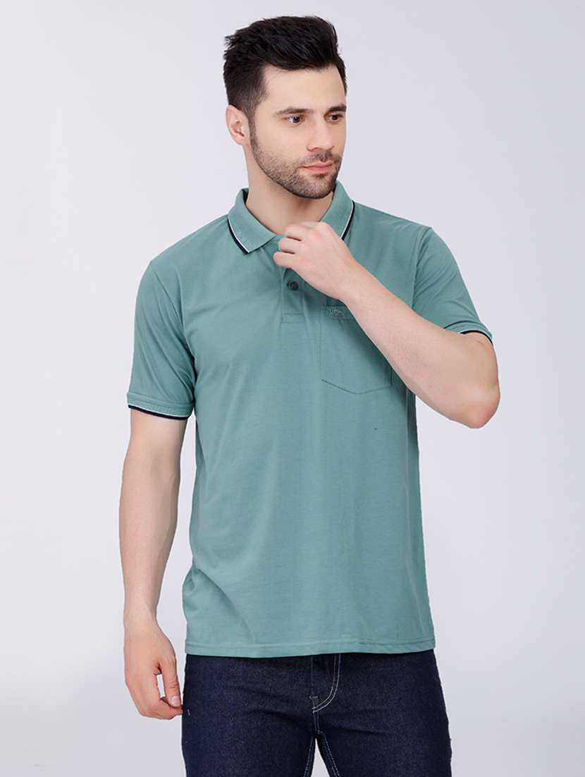 men plain short sleeve polo t-shirt - 20412963 -  Zoom Image - 0